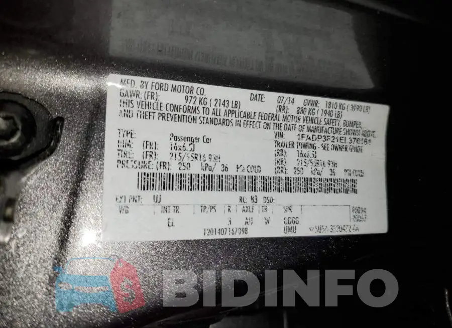 1FADP3F21EL376161 Photo# 12