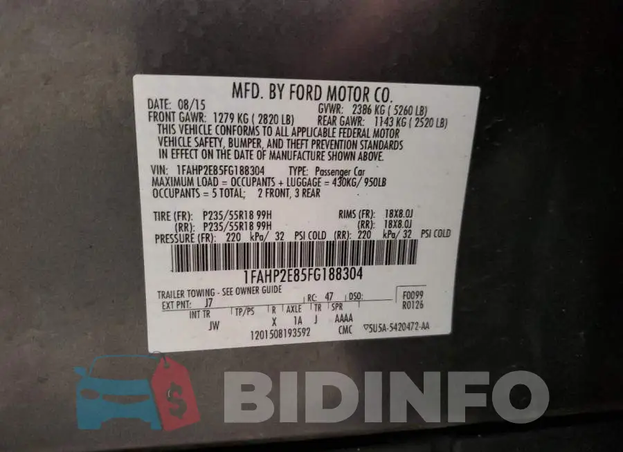 1FAHP2E85FG188304 Photo# 12
