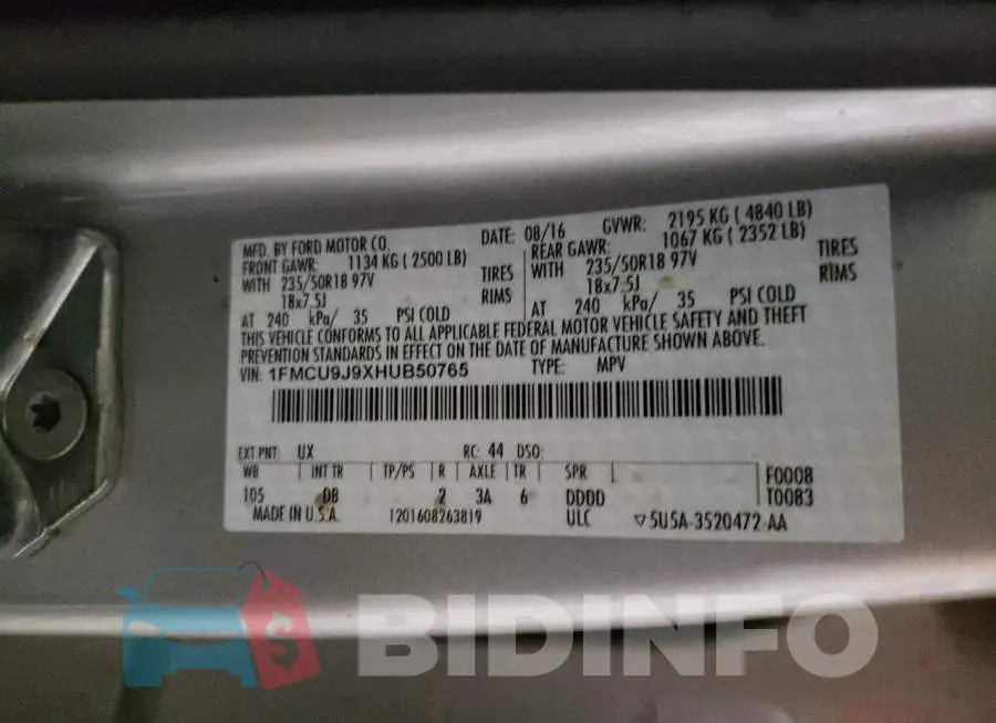1FMCU9J9XHUB50765 Photo# 13