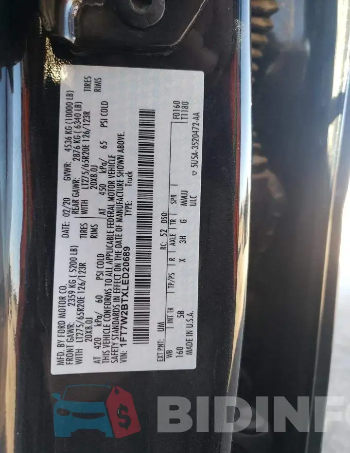 1FT7W2BTXLED20689 Photo# 12
