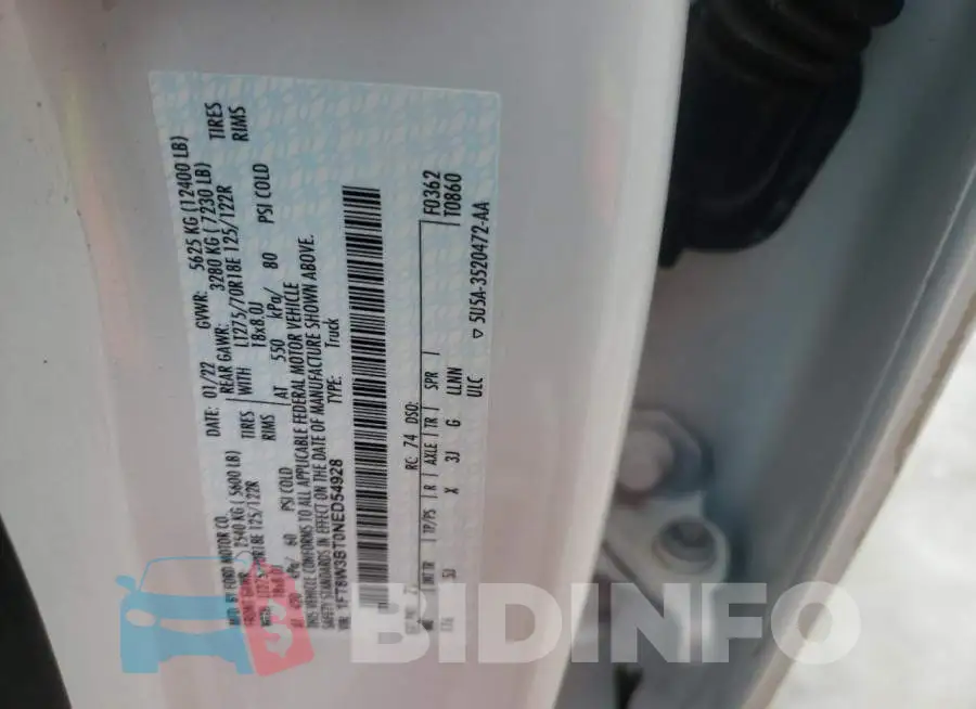 1FT8W3BT0NED54928 Photo# 12