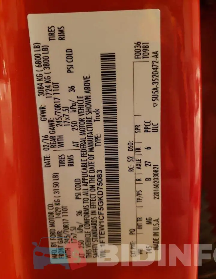 1FTEW1CF5GKD75083 Photo# 13