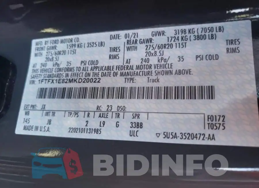 1FTFX1E82MKD20022 Photo# 10