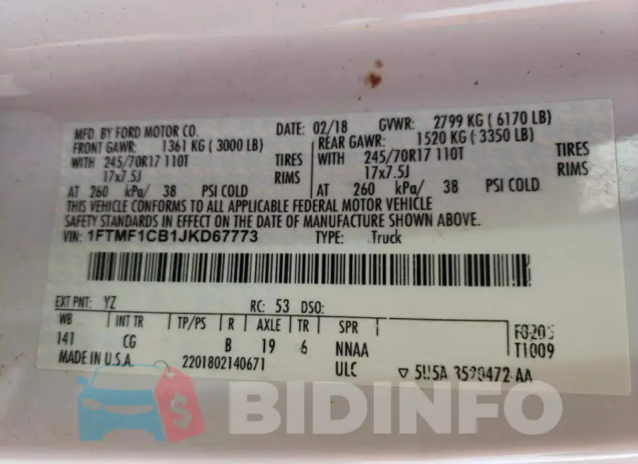 1FTMF1CB1JKD67773 Photo# 10