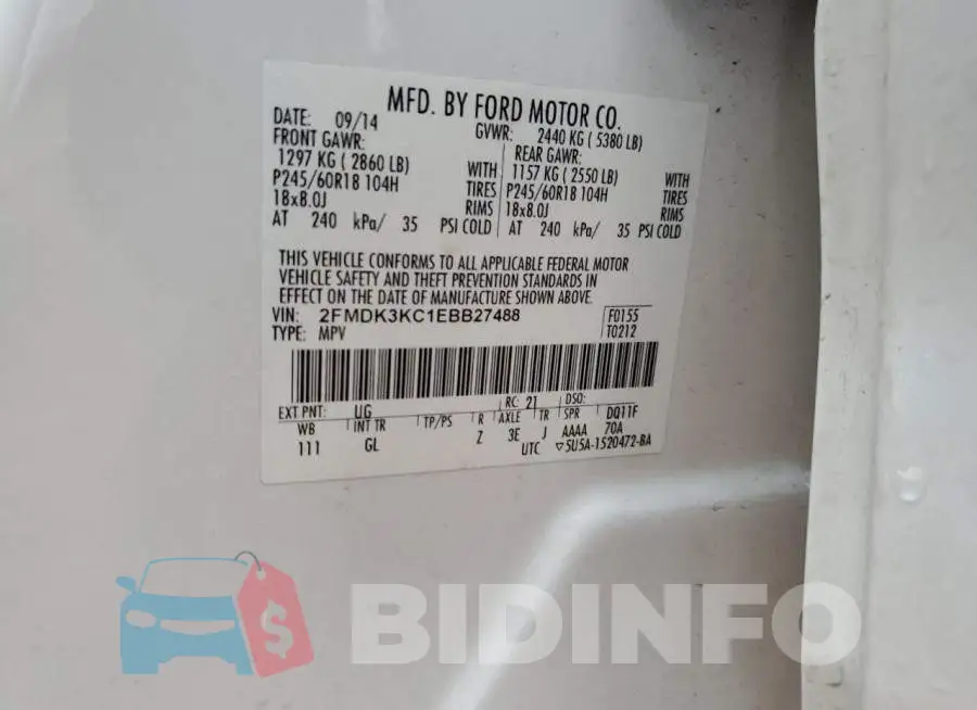 2FMDK3KC1EBB27488 Photo# 12