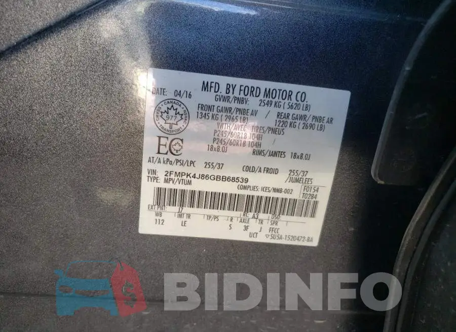 2FMPK4J86GBB68539 Photo# 10