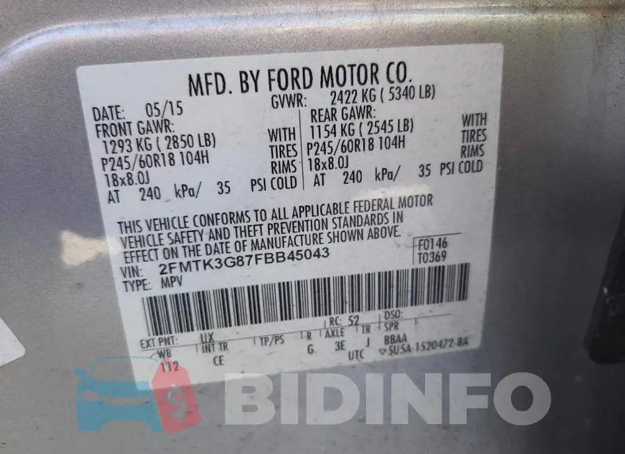 2FMTK3G87FBB45043 Photo# 13