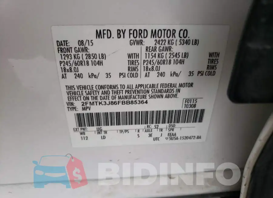 2FMTK3J86FBB85364 Photo# 13