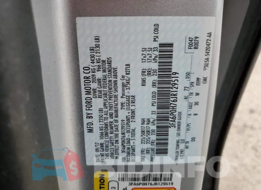 3FA6P0H76JR129519 Photo# 12