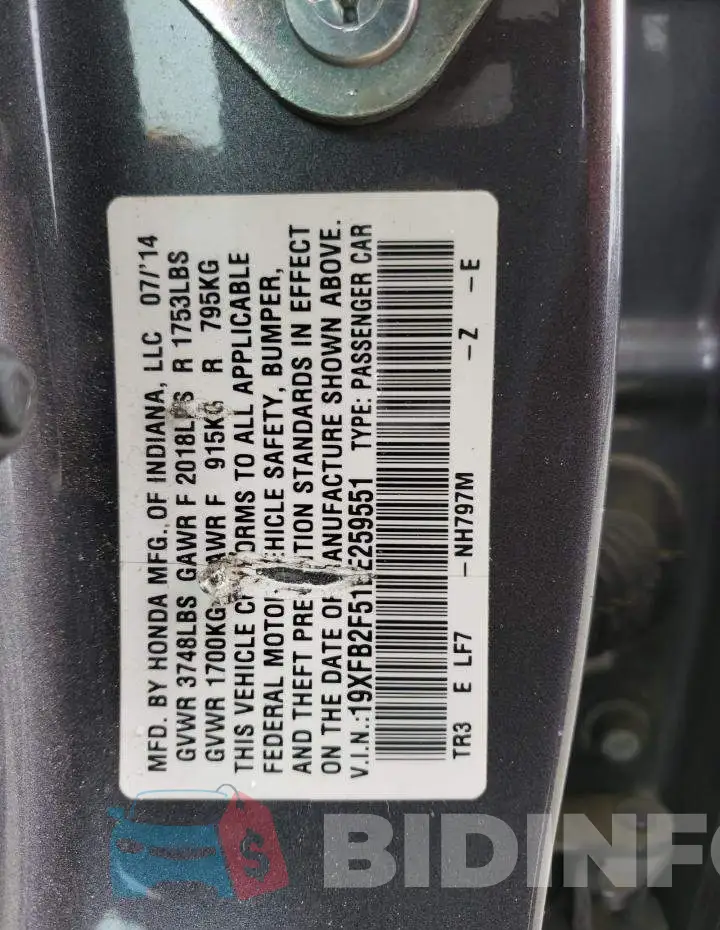 19XFB2F51EE259551 Photo# 13