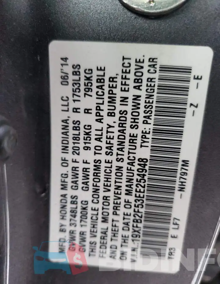 19XFB2F53EE254948 Photo# 12