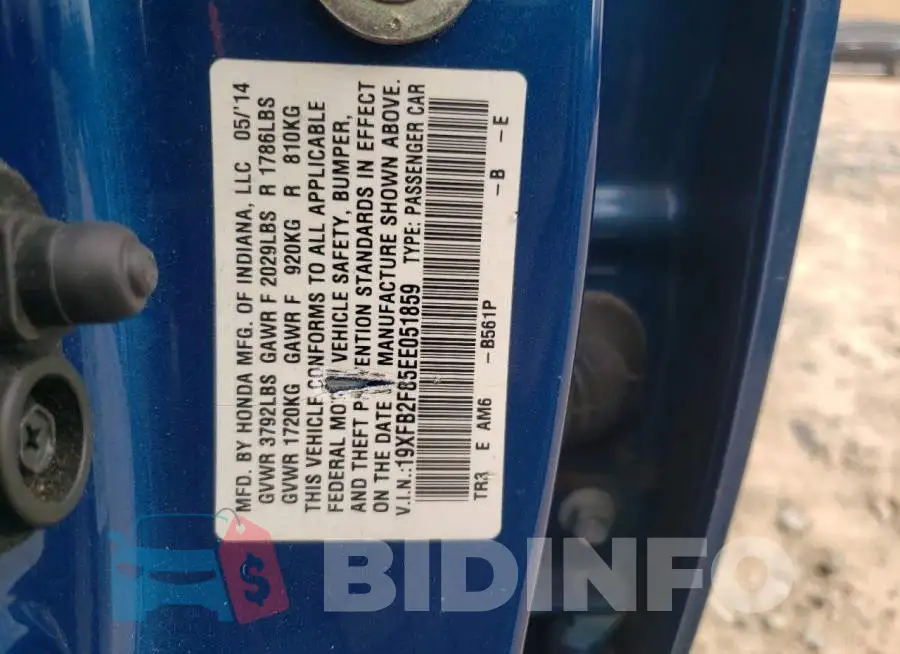 19XFB2F85EE051859 Photo# 13