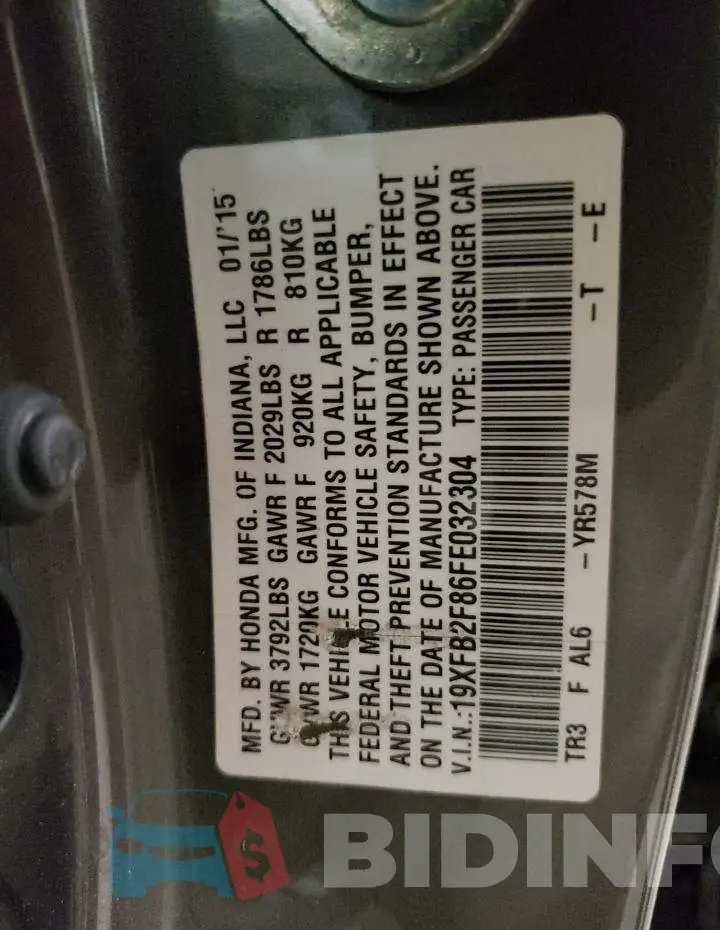 19XFB2F86FE032304 Photo# 12