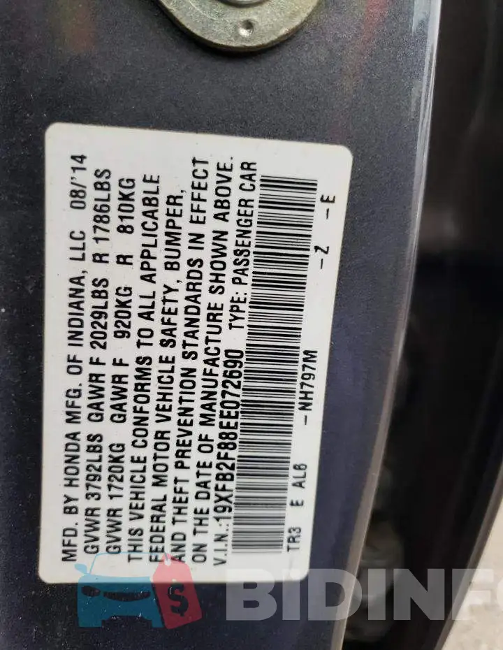 19XFB2F88EE072690 Photo# 12