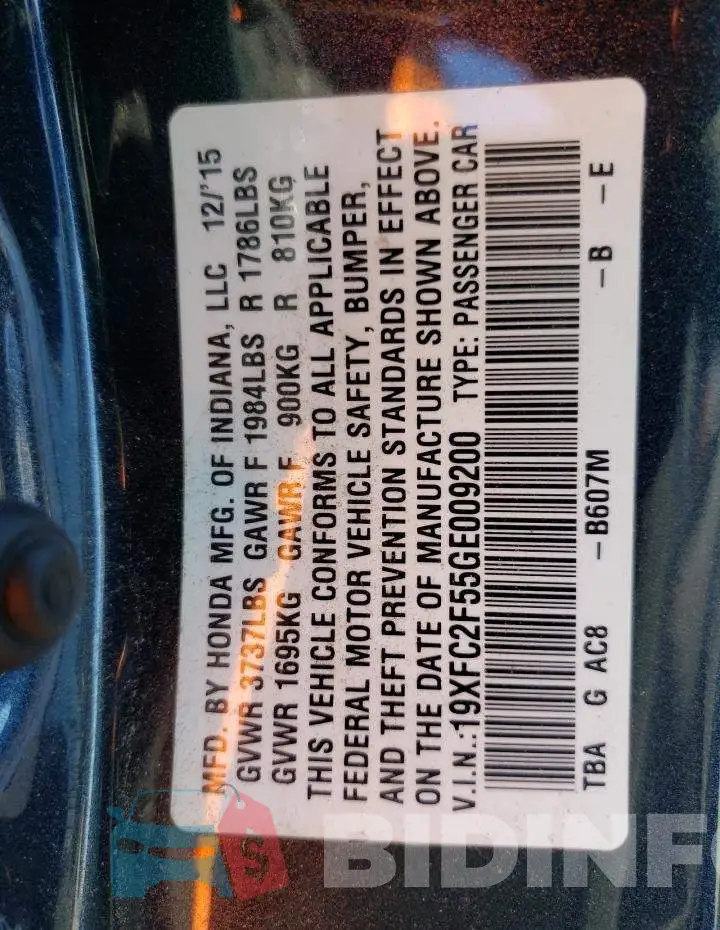 19XFC2F55GE009200 Photo# 12