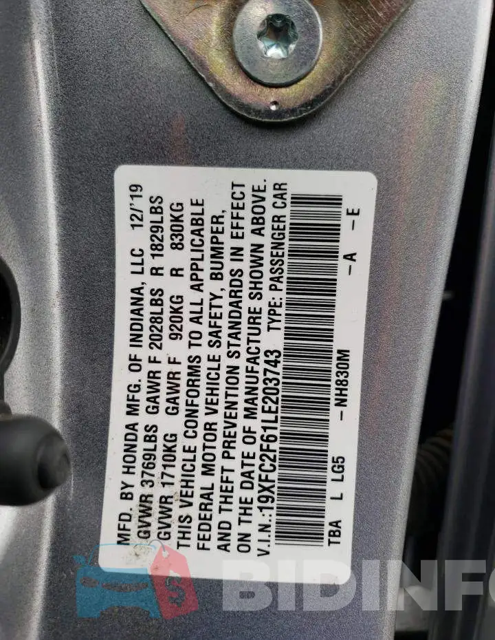 19XFC2F61LE203743 Photo# 12