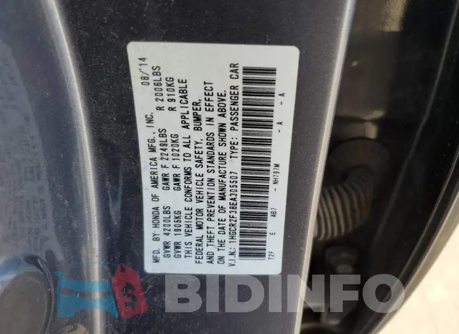 1HGCR2F38EA305507 Photo# 12