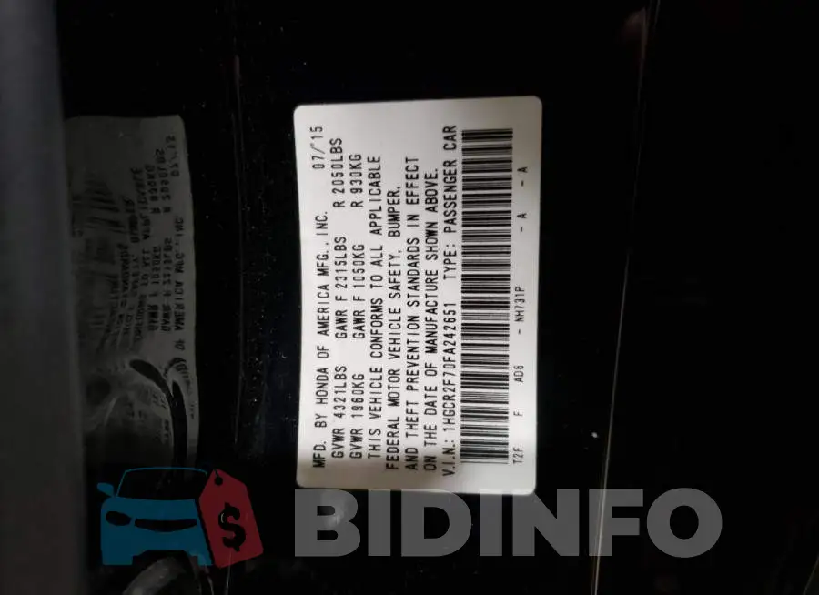 1HGCR2F70FA242651 Photo# 12