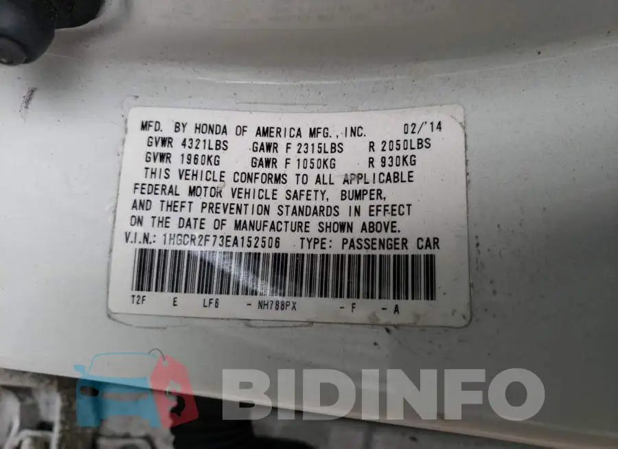 1HGCR2F73EA152506 Photo# 12
