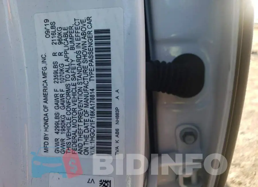 1HGCV1F16KA176814 Photo# 12