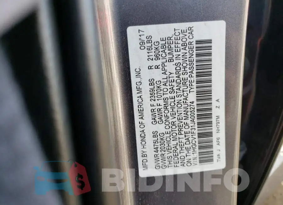 1HGCV1F31JA005274 Photo# 12