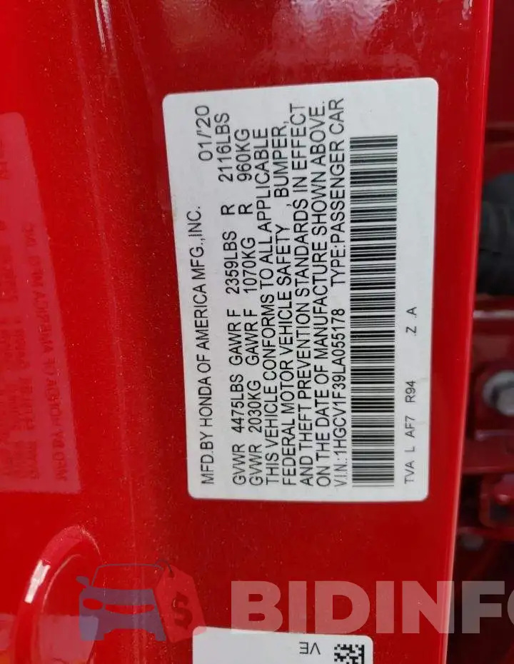 1HGCV1F39LA055178 Photo# 12