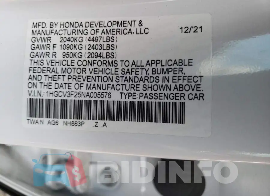 1HGCV3F25NA005576 Photo# 12
