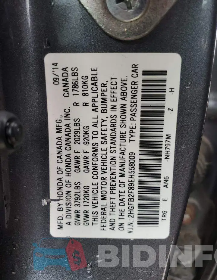 2HGFB2F89EH558009 Photo# 12