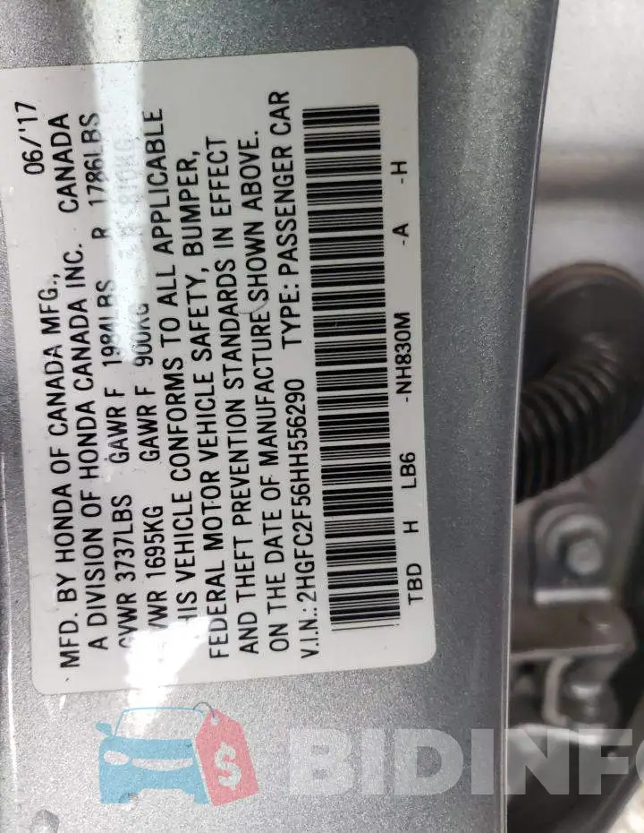 2HGFC2F56HH556290 Photo# 10