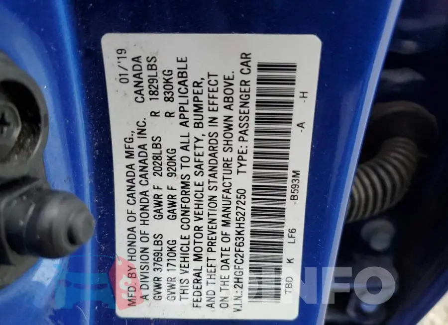 2HGFC2F63KH527250 Photo# 12