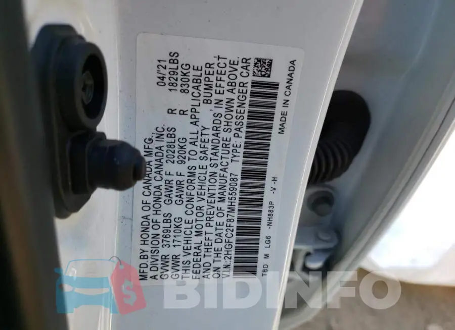 2HGFC2F87MH559087 Photo# 12
