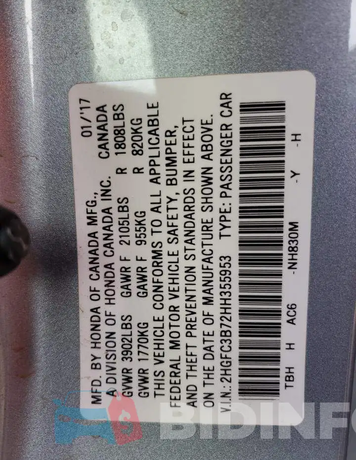 2HGFC3B72HH355953 Photo# 12