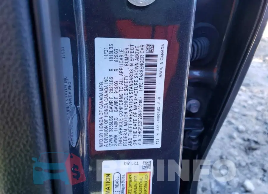 2HGFE2F29NH551807 Photo# 12