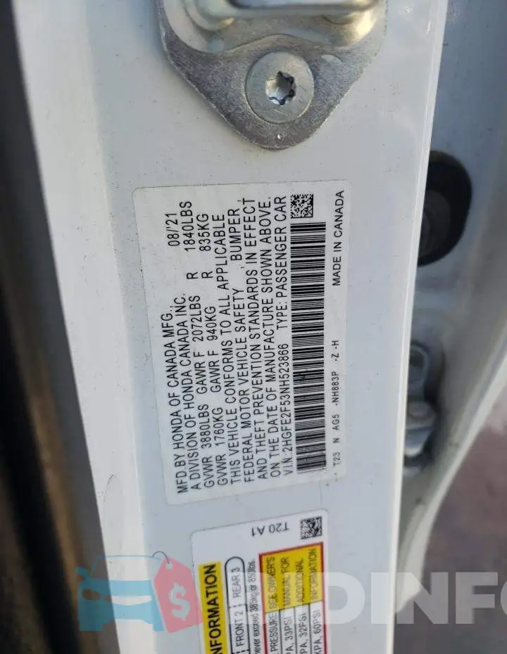 2HGFE2F53NH523866 Photo# 12