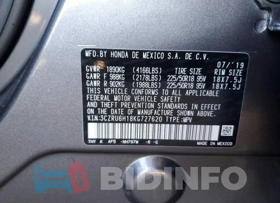 3CZRU6H18KG727620 Photo# 12