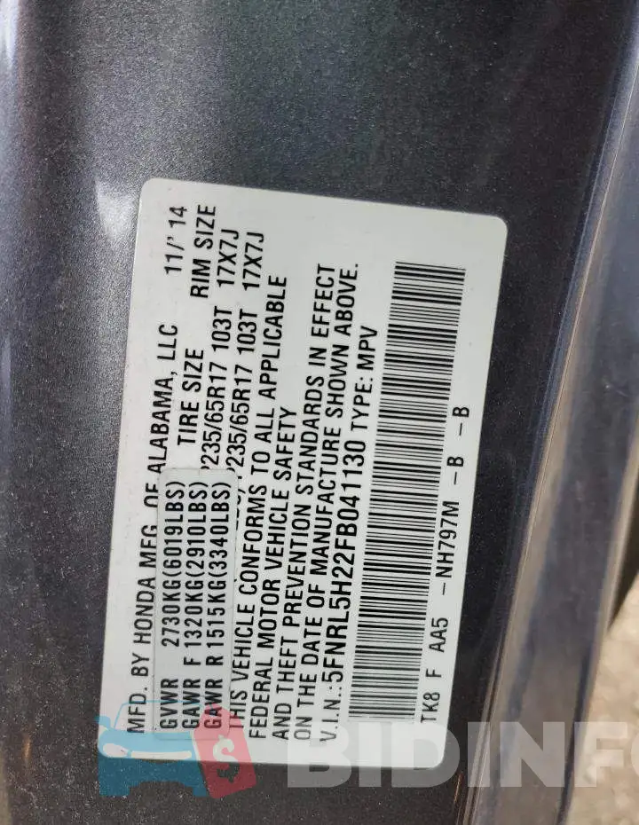 5FNRL5H22FB041130 Photo# 13