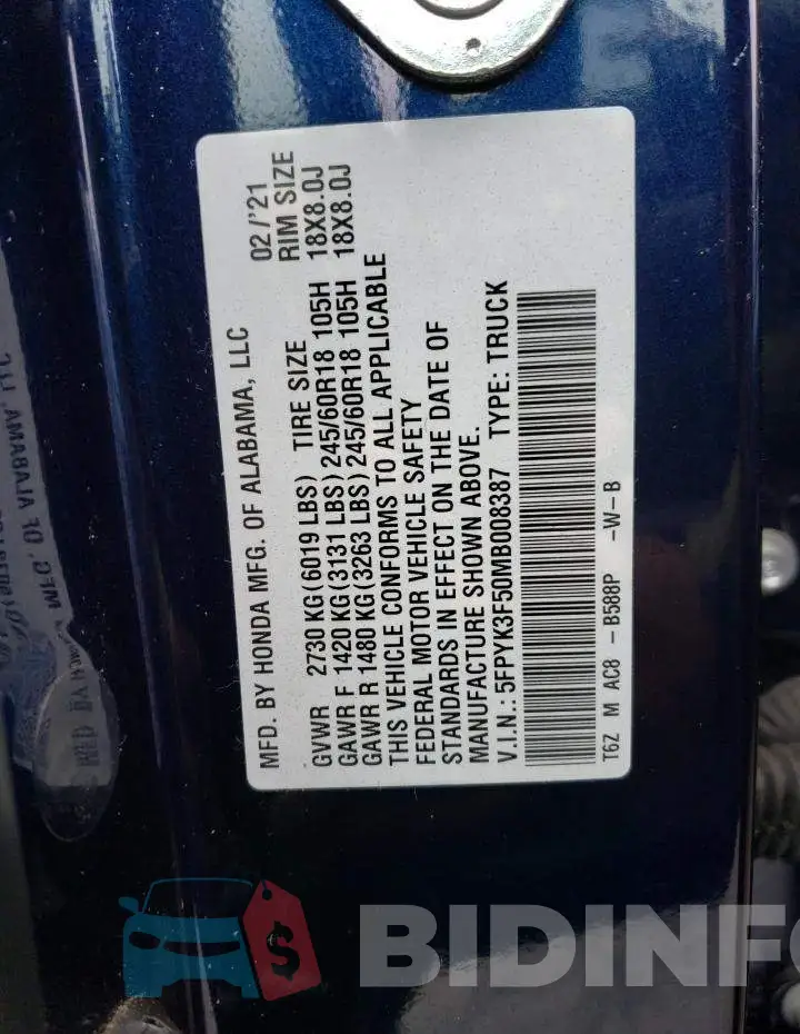 5FPYK3F50MB008387 Photo# 12