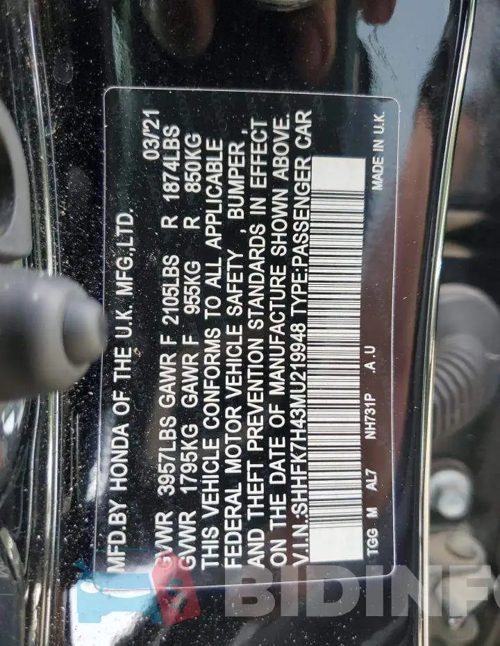 SHHFK7H43MU219948 Photo# 13