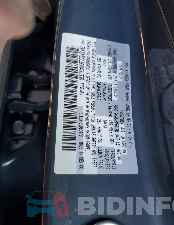 3MVDMBCL8NM431308 Photo# 14