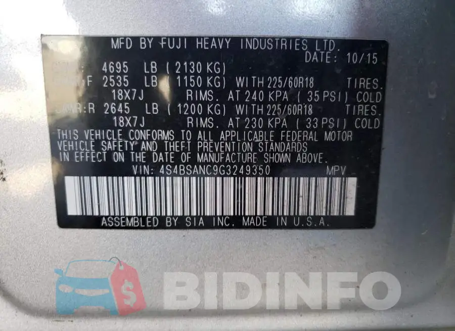 4S4BSANC9G3249350 Photo# 14