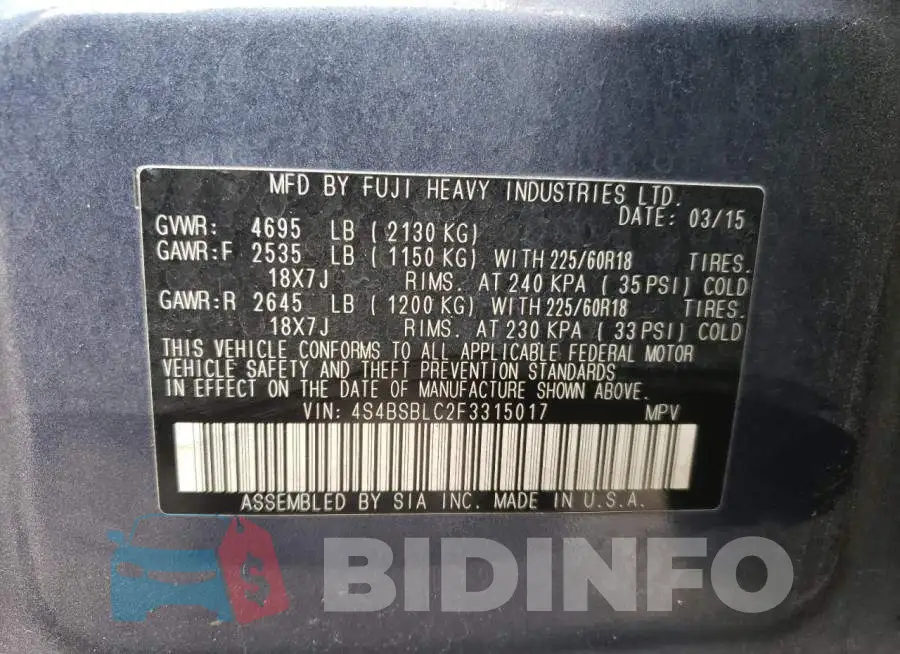 4S4BSBLC2F3315017 Photo# 13