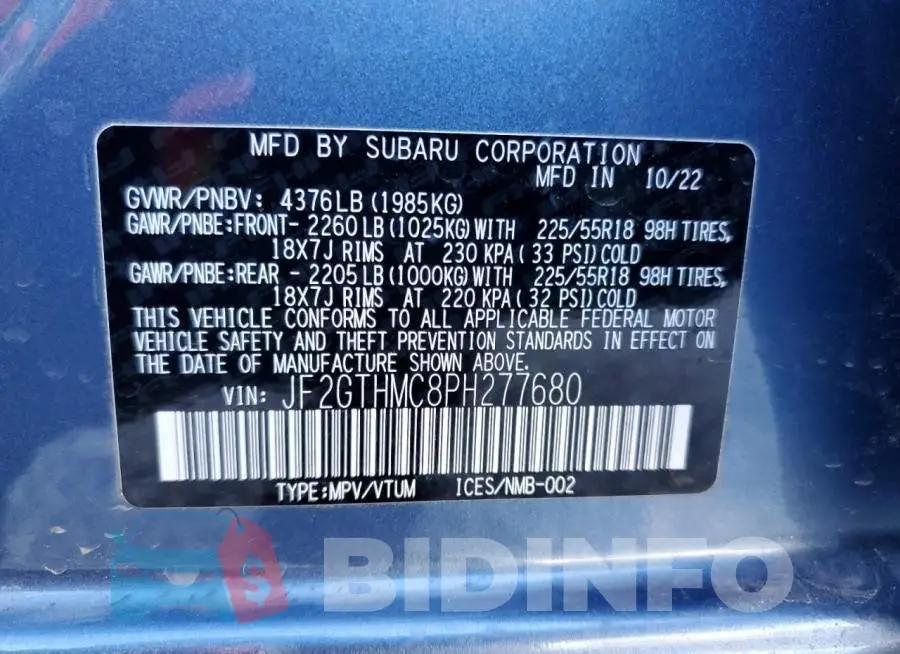 JF2GTHMC8PH277680 Photo# 13