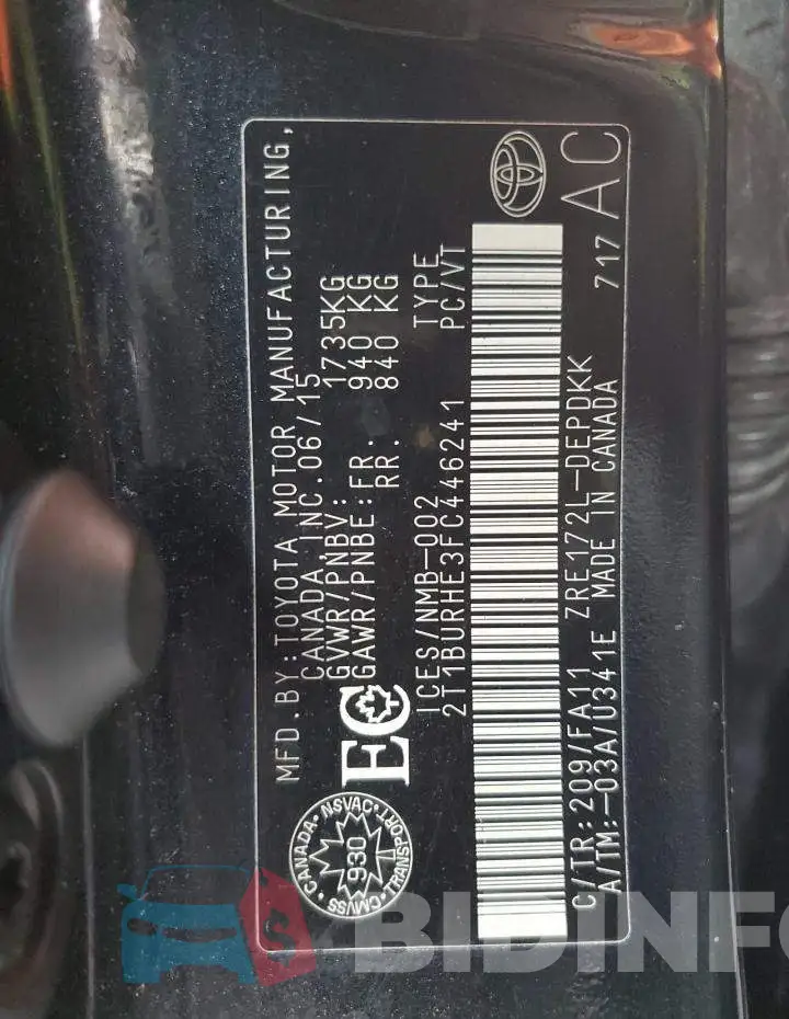 2T1BURHE3FC446241 Photo# 12
