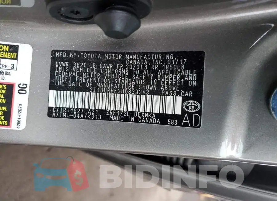 2T1BURHE3HC833343 Photo# 12