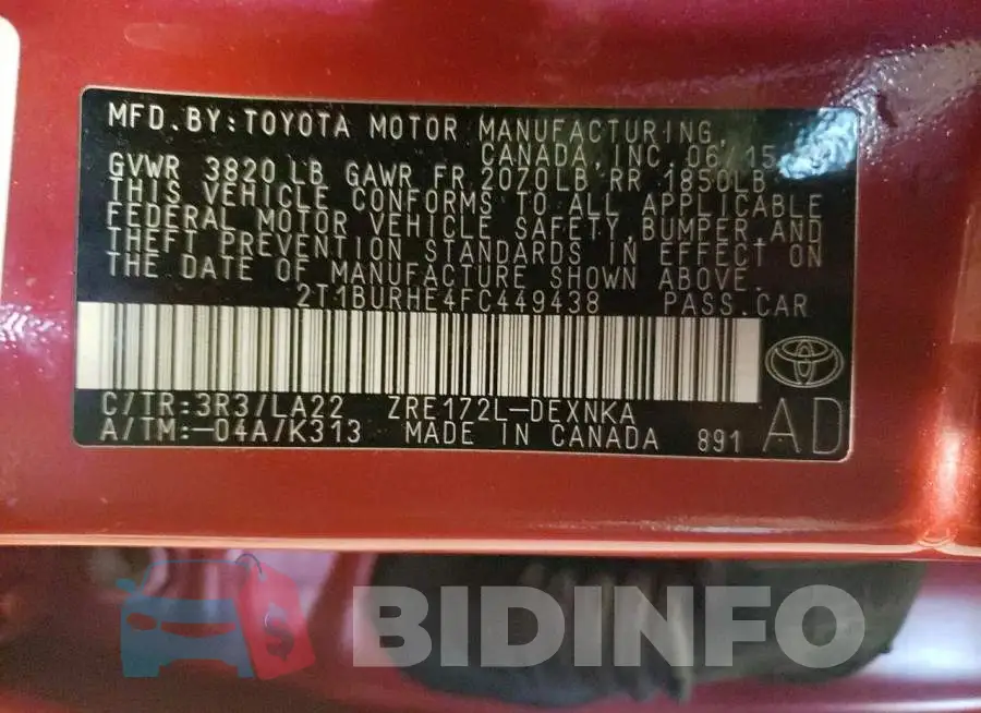 2T1BURHE4FC449438 Photo# 12