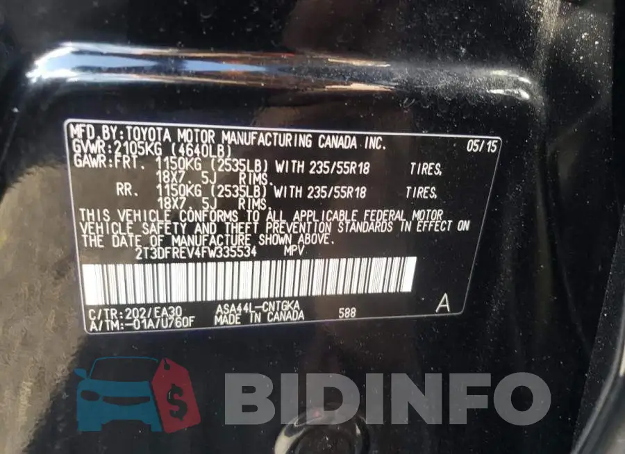2T3DFREV4FW335534 Photo# 13