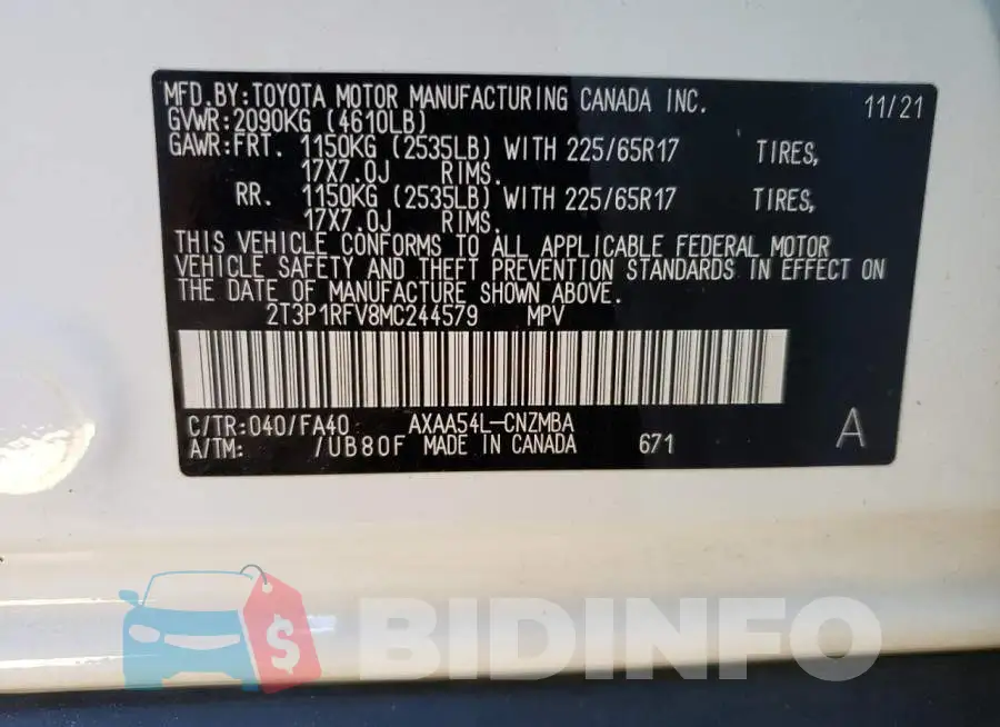 2T3P1RFV8MC244579 Photo# 12