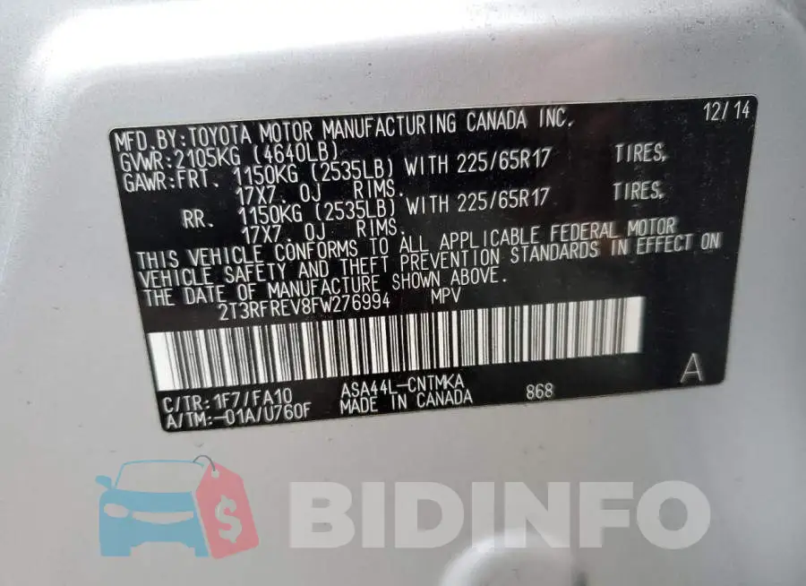2T3RFREV8FW276994 Photo# 13