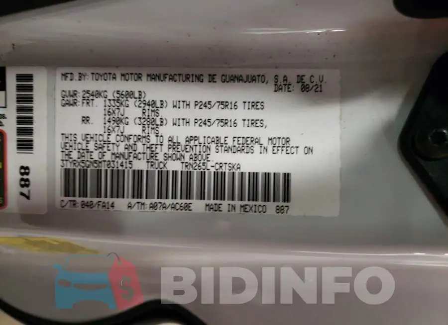 3TYRX5GN5MT031415 Photo# 13