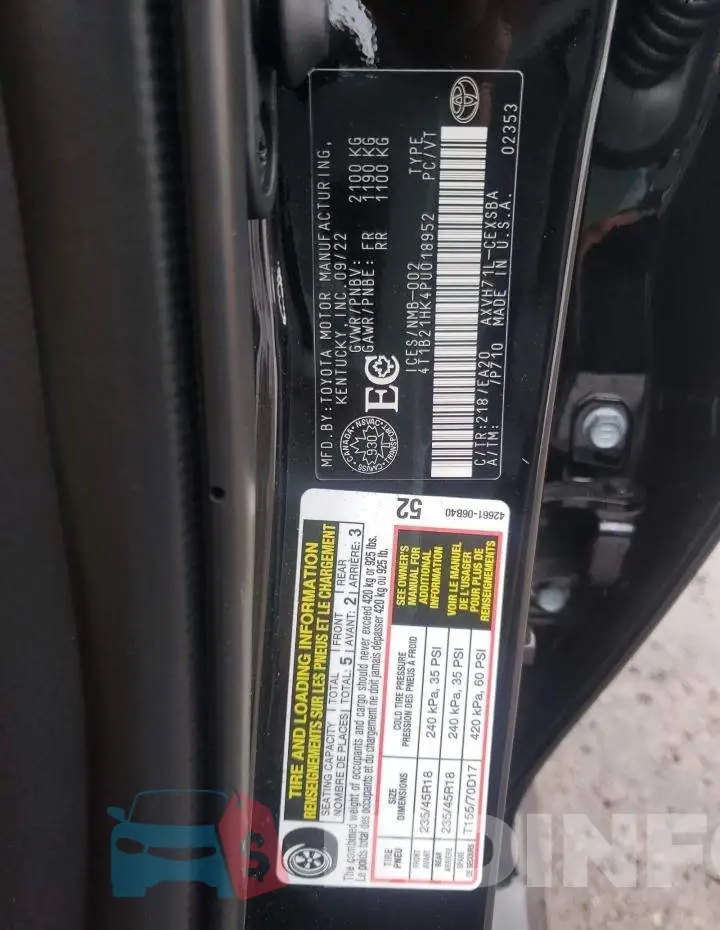 4T1B21HK4PU018952 Photo# 12